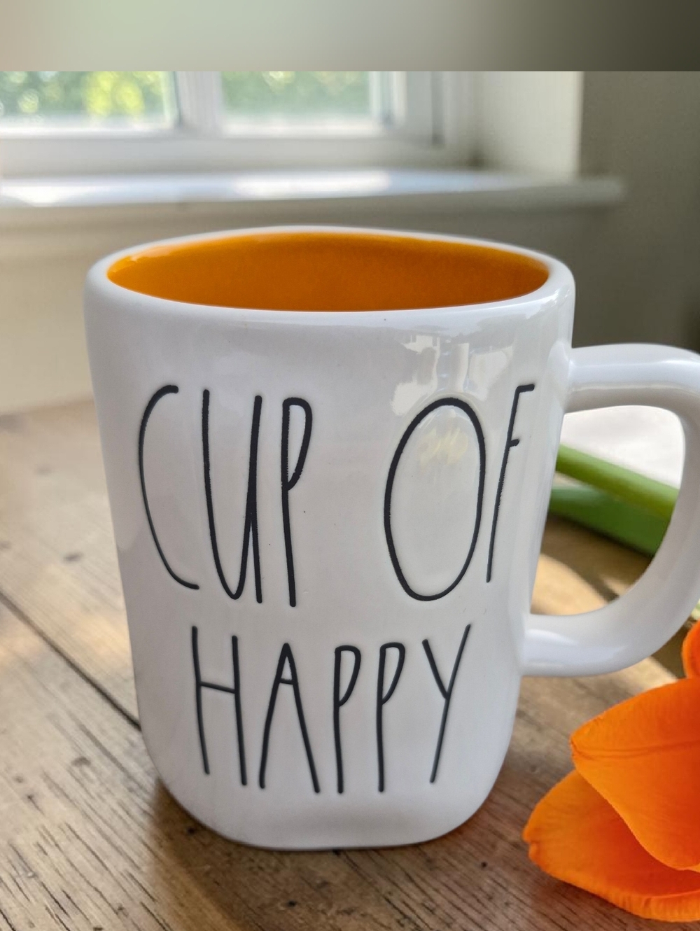 Rae Dunn 'CUP OF HAPPY' Ceramic Mug with Orange Interior